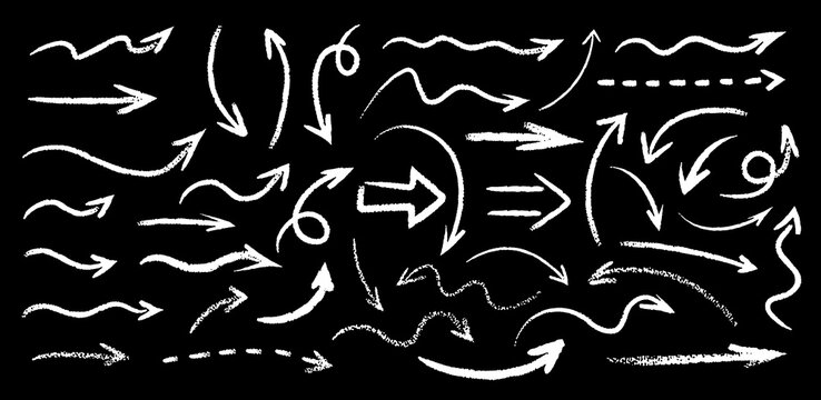 Hand Drawn Curved Arrow Collection Set &ndash; White Sketch Doodle Directional Arrows Isolated on Transparent Background