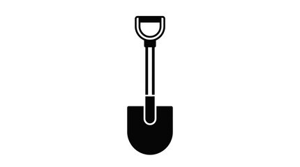 Simple black silhouette icon of a garden shovel tool on white background. © Ahmat