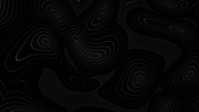 Contour lines shifting across dark maplike surface smooth morphing, map-like surface, top down, black