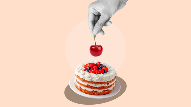 Cherry on Top Concept, Final Touch, Added Value, Competitive Advantage, Premium Quality, Extra Benefit, Finishing Touch, Business Success and Customer Satisfaction