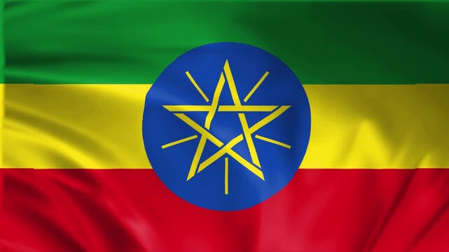 Ethiopia flag waving in the win full screen 3d animation loop seamless animation. good for background waiting screen