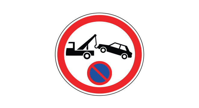 No parking sign with tow truck and car illustration vector graphic with red and white colors