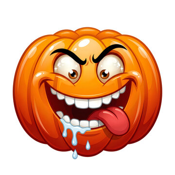 Happy Halloween day Halloween pumpkin emoji with crazy expression, spooky jack o lantern character, orange vegetable monster with drooling mouth and tongue out nice jpg