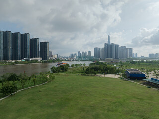 Obraz premium Ho Chi Minh City Skyline with Landmark 81 and Riverside Park