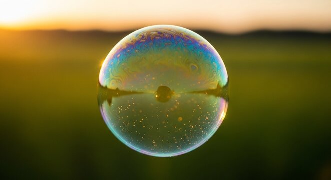 Soap bubble reflecting landscape