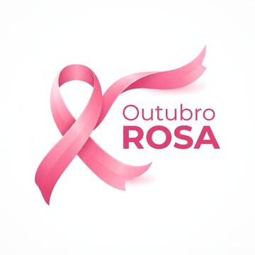 A realistic pink ribbon symbol representing breast cancer awareness month with outubro rosa text isolated on a white background for health campaigns and medical support