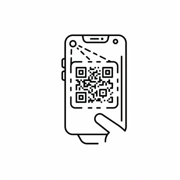 Smartphone scanning QR code barcode reader digital app line icon