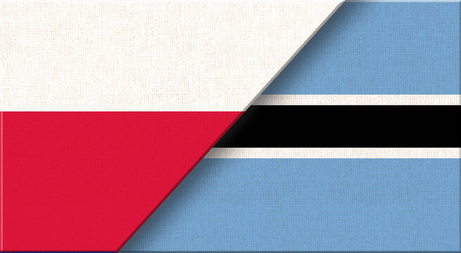 Two Flag Together on Fabric Texture. Polish and Motswana flag in one.