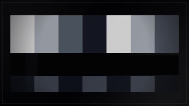 Color bars sliding across dark screen with horizontal motion blur, frontal view, glitch, test pattern