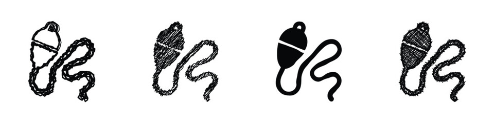 A set of four distinct fishing bobber icons, each rendered with a unique artistic interpretation and attached line © Vova7
