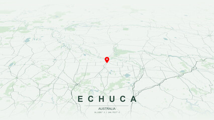Fototapeta premium Modern minimalist vector map of Echuca, Victoria. High-quality scalable illustration of Echuca geographic boundaries along Murray River and Campaspe River contours for posters design.