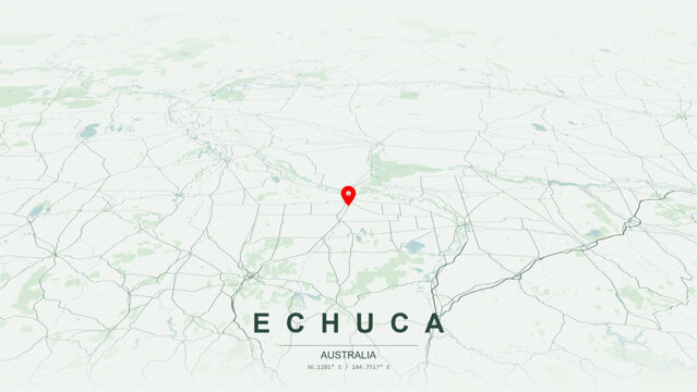 Modern minimalist vector map of Echuca, Victoria. High-quality scalable illustration of Echuca geographic boundaries along Murray River and Campaspe River contours for posters design.