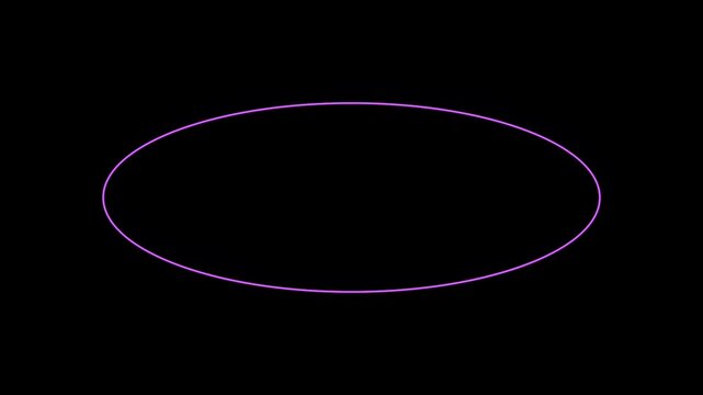 Neon oval outline shifting colors on black background color cycle, stationary, centered view, neon glow