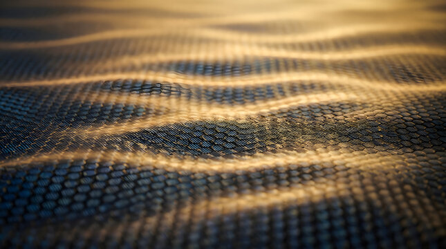 Abstract wavy carbon fiber surface with golden light reflections