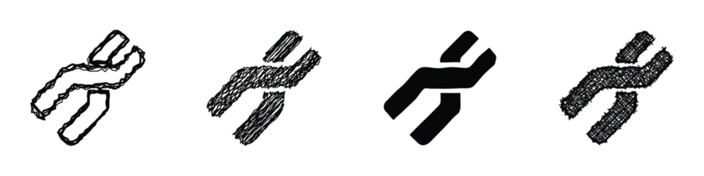 A collection of four stylized chromosome icons, showcasing variations in texture and rendering techniques