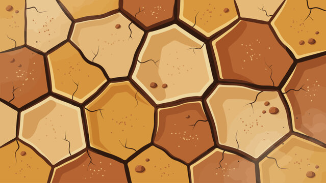 Hexagonal cracked earth pattern a flat vector illustration in shades of brown and beige honeycomb tessellation geometric polygon