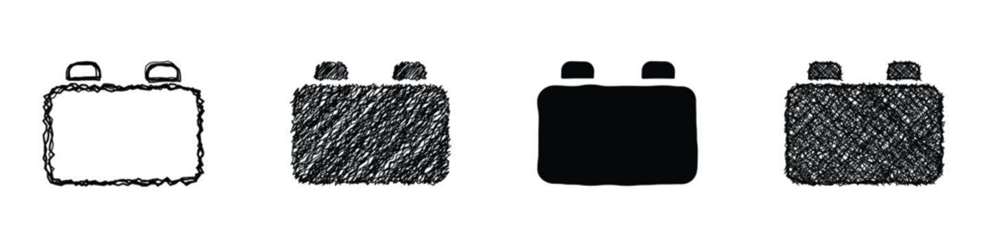A collection of four distinct artistic interpretations of a toy building block, ranging from outline to solid fill and textured effects