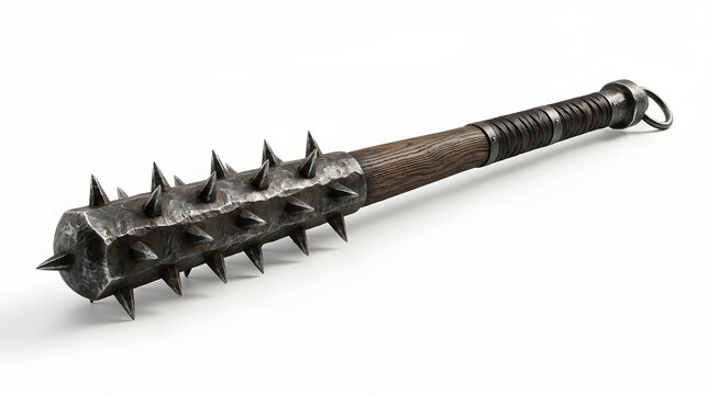 Spiked medieval mace weapon on white background