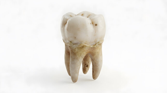 Close-up of a Human Molar Tooth on White Background