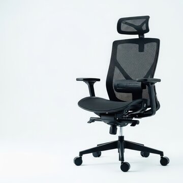 Sedia da ufficio ergonomica con schienale alto in tessuto nero traspirante, dotata di supporto lombare e base robusta con ruote agili, tessuto, attrezzatura, base