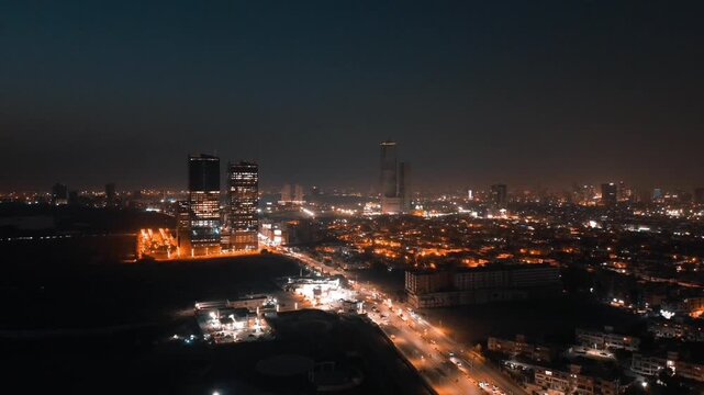 night view of karachi aerial footage