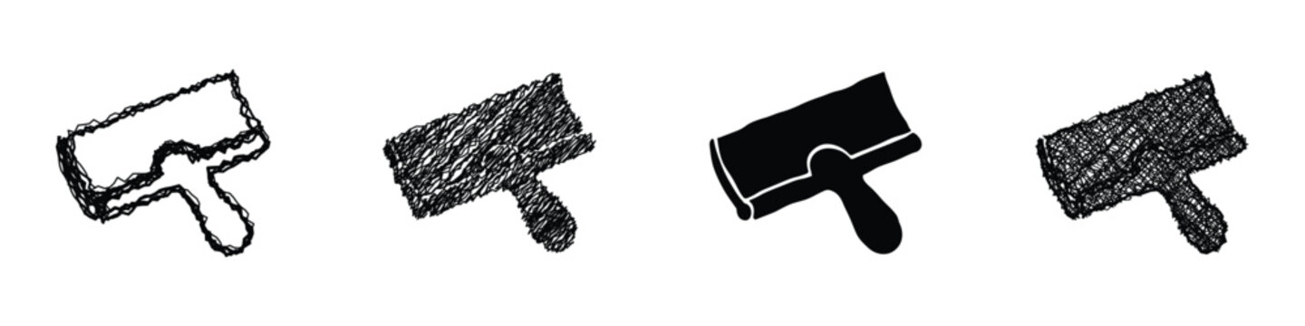 A collection of four distinct graphic representations of a drywall knife, including sketch and solid silhouette styles