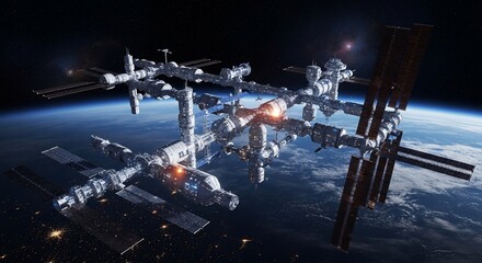 Space station orbiting earth