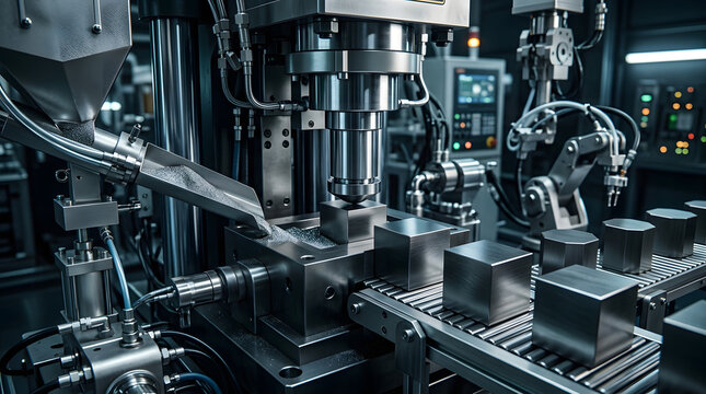 Industrial powder metallurgy press machine in factory setting