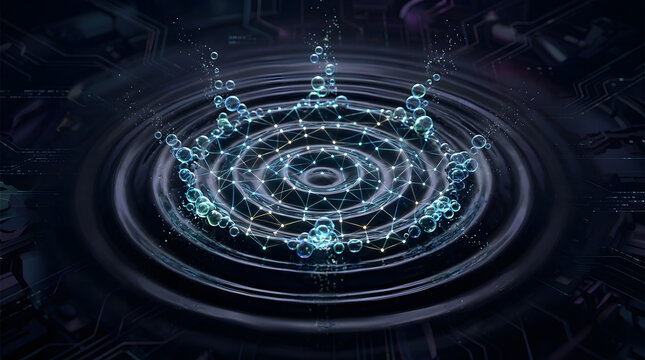 Abstract digital water ripple with molecular network structure
