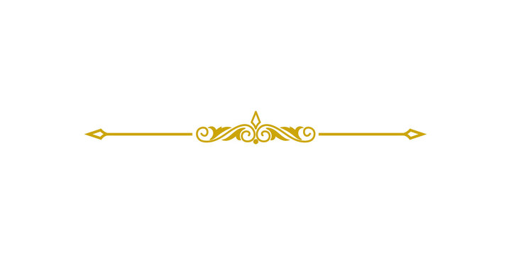 Elegant gold ornate horizontal line divider isolated on transparent background
