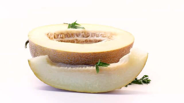 Sweet juicy cantaloupe melon isolated on clean white background