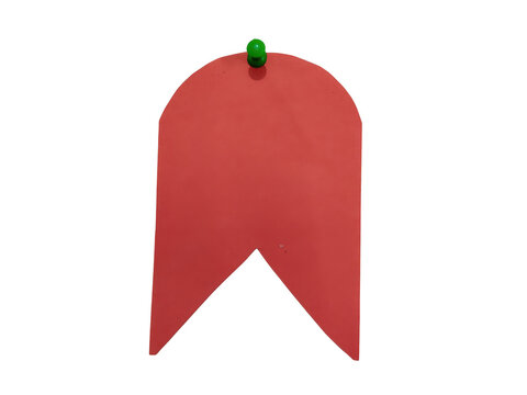 Red paper bookmark banner attached with a green push pin
