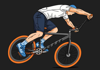 Obraz premium Dynamic illustration of a BMX cyclist performing a trick on a bike, isolated on transparent alpha background, perfect for sports advertising, active lifestyle blogs and event promotion.
