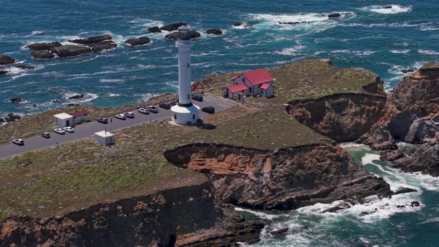 Watch the Point Arena Lighthouse with aerial views showcasing the northern California coast and the Pacific Ocean.