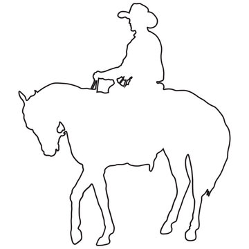 Line Drawing of a Cowboy with Horse.