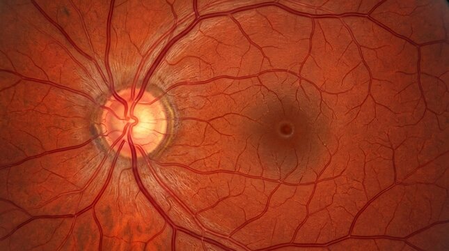 Human retina with optic nerve and blood vessels in high detail