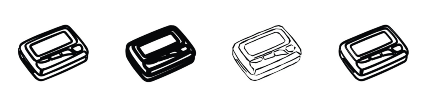 A set of four distinct pager illustrations, showcasing variations in artistic rendering and detail for diverse design applications
