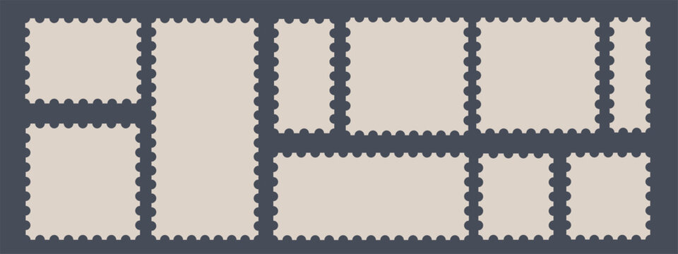 Set of blank rectangle and square Postage stamp frames. Postage stamp vector icons.Blank postage stamps borders vector set.