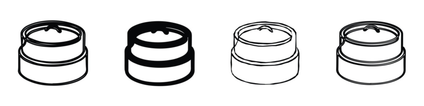 Four distinct black and white line drawings showcase a cylindrical mechanical part with stepped diameters and internal retaining features