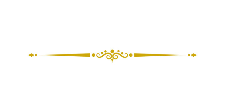 Elegant golden decorative divider with ornate swirls and dots isolated on transparent background