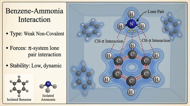 Scientific diagram illustrating non covalent molecular interactions between benzene