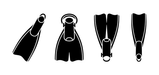 Four Different Black Silhouette Icons of Diving Fins for Water Sports Vector Design © YENI