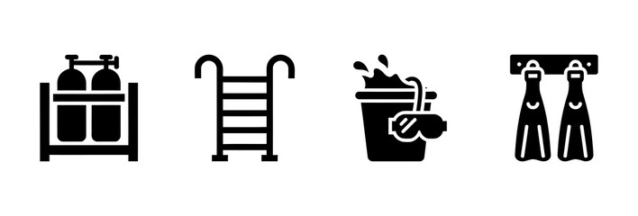 Minimalist Flat Vector Icons Set of Scuba Diving Equipment for Water Activities © YENI