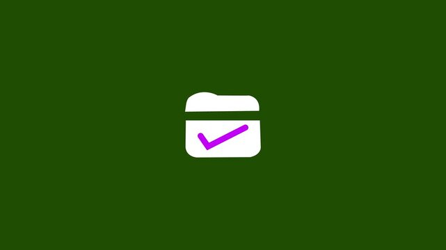 Animated red folder icon with white check mark on dark grey background for file management document verification task complete and storage