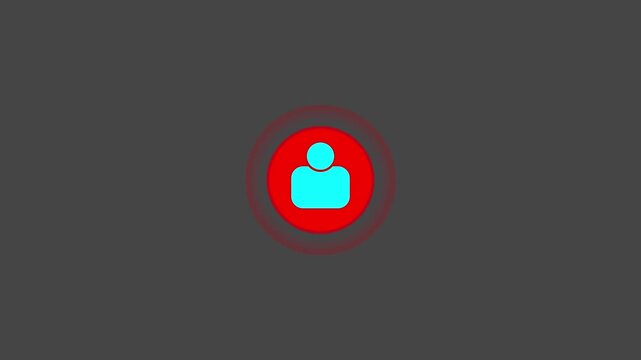Animated user profile icon inside  pulsing circle on dark grey background for live user account record video streaming and social Animated user profile icon inside red pulsing circle on dark g