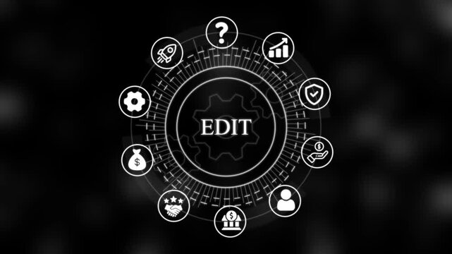 Digital business edit concept with rotating hud interface and financial technology