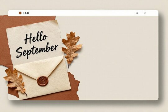 Greeting card with an envelope and leaves for September