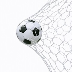 Fototapeta premium Soccer ball hitting the goal net. Scoring a goal in a professional football match.