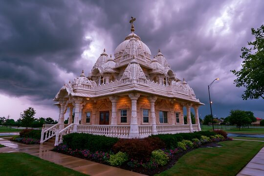 Jain Temple Architecture in Changing Weather, Chicago, USA