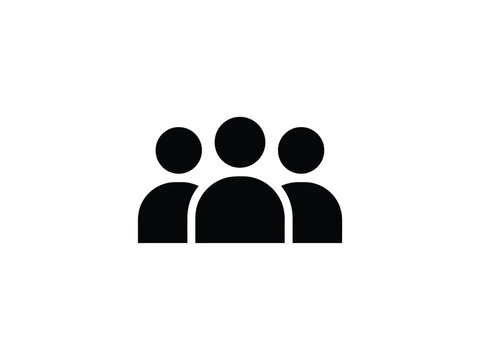 Three person silhouette icon on a white background representing a group or community concept people team pictogram graphic
